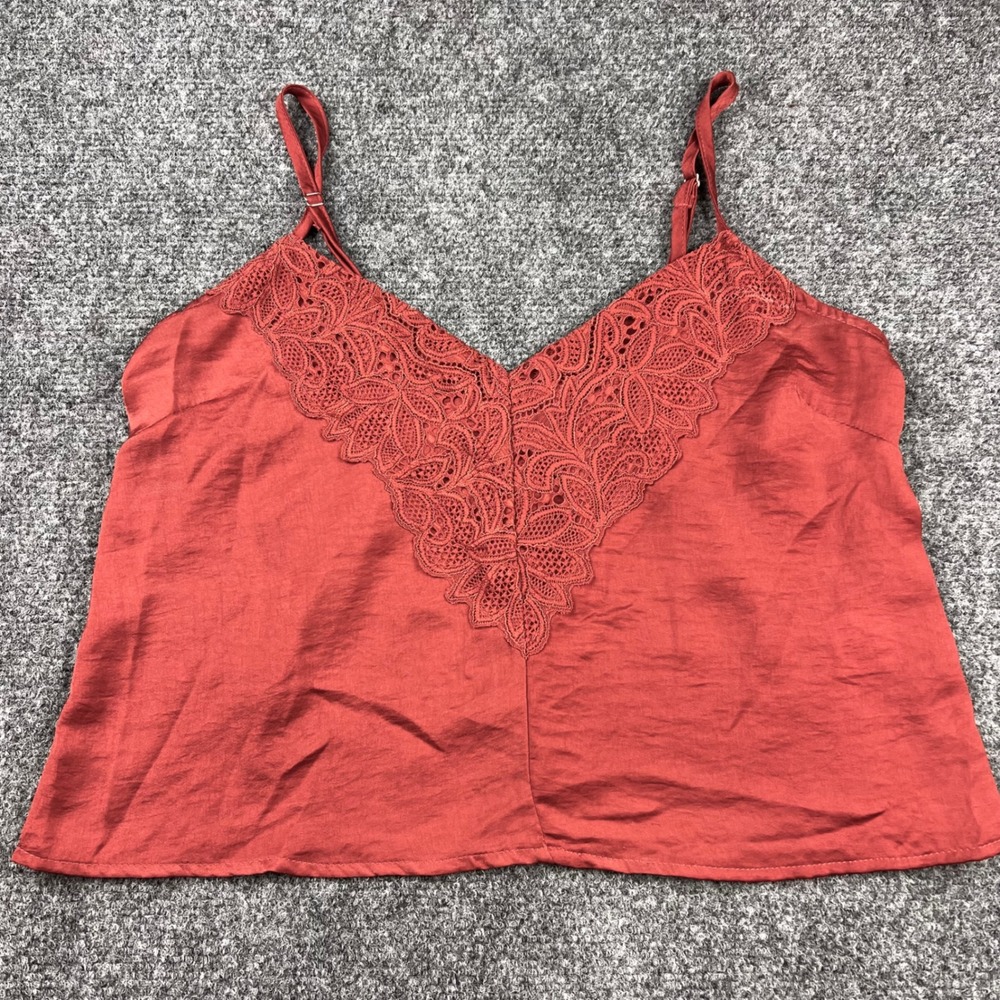 Boho Coquette Mi Ami Francescas Rust Satin Lace Trim Camisole Top XS‎
